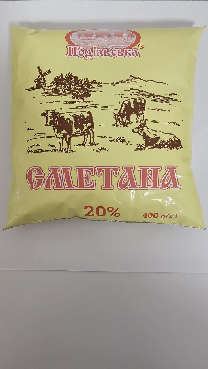 Сметана 20% жиру 400г ТМ Подільська